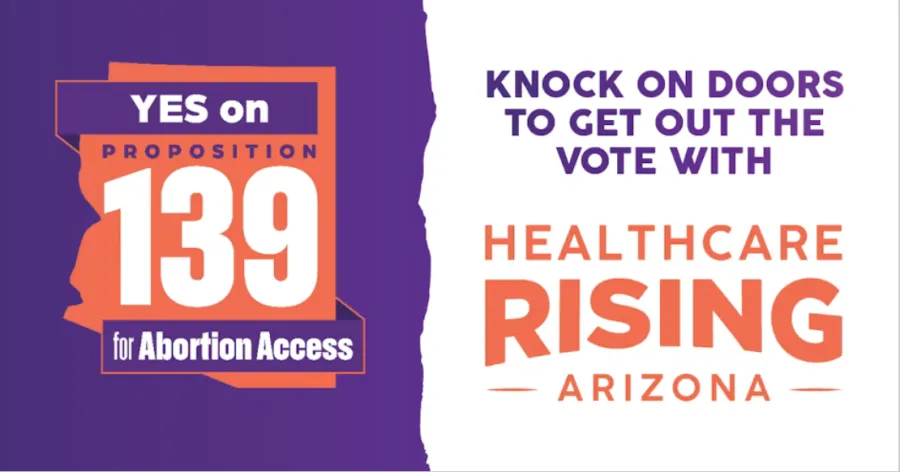 Flyer describing doorknocking event for prop 139 hosted by Healthcare Rising Arizona