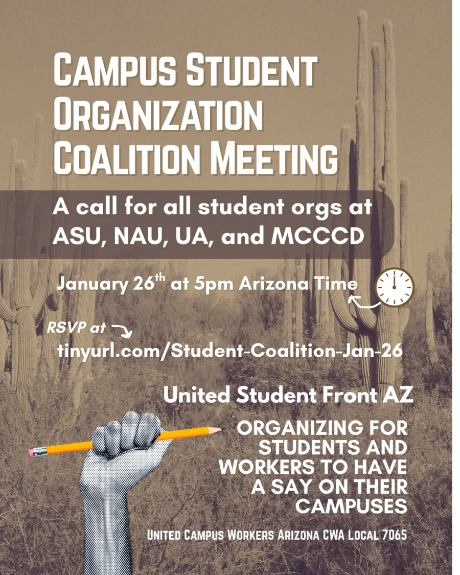 Short flyer describing the Campus Student Organization Coalition meeting on January 26th.