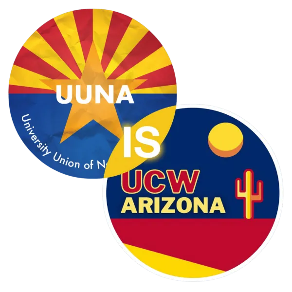 A graphic with the UUNA logo overlapping with the UCWAZ logo. The text reads "UUNA IS UCW ARIZONA"