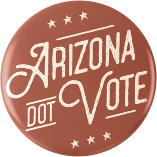 PNG of an orange pin that says "Arizona Dot Vote" in uppercase cursive.